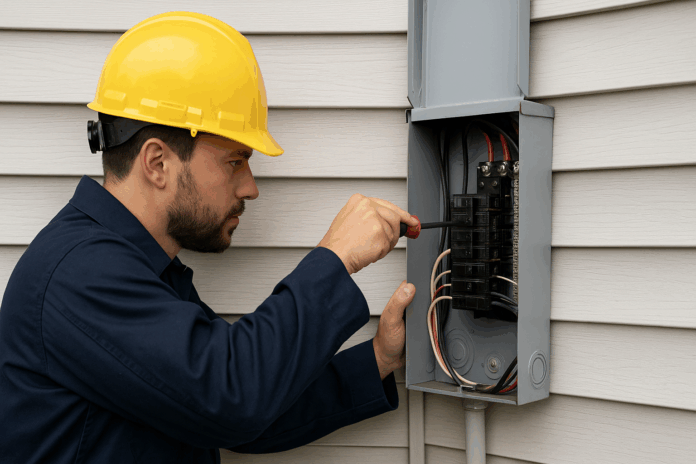 electrician_installation electrician installation on outside home wall