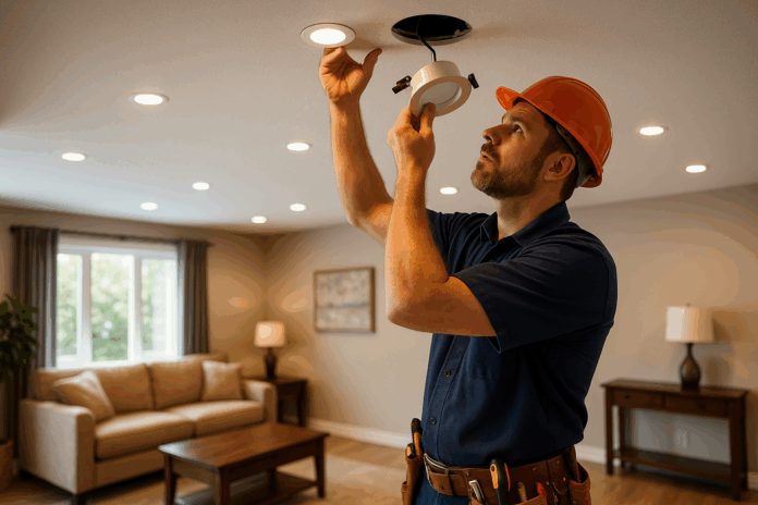 oakville_electrician_installing_residential_lights home lighting being installed
