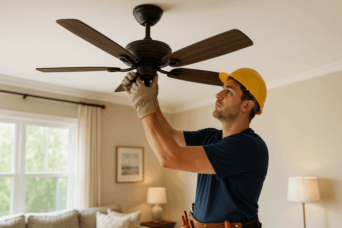 residential electrician etobicoke electrician installing residential ceiling fan