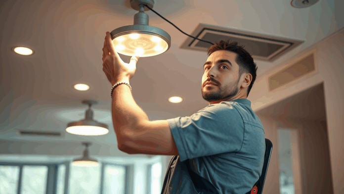 electrician in lakeshore park electrician installing lights in Lakeshore Park