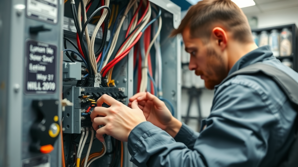electrician west oakville electrician in West Oakville working on panel