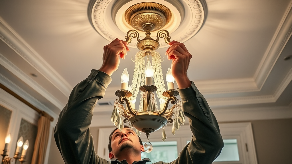 professional chandelier installation oakville electrician ornate chandelier upscale dining room electrician installing chandelier in Oakville