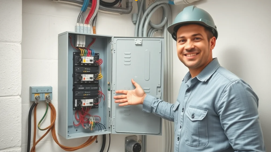 Electrician Islington Village Islington Village electrician at electrical panel