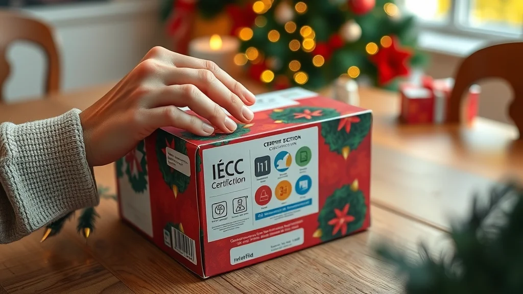 Hands checking certification marks on a new box of holiday lights — electrical safety code Oakville