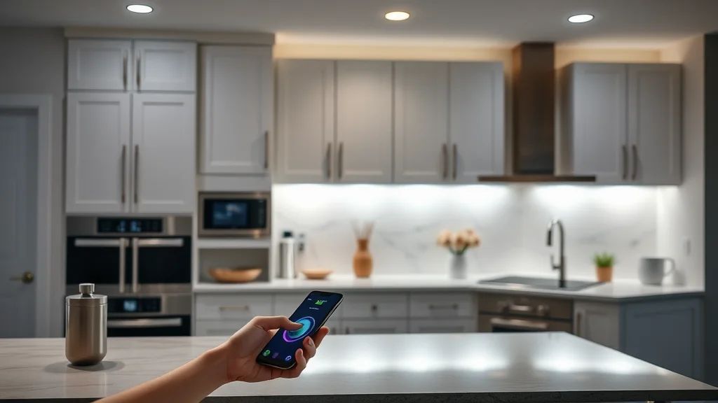 Contemporary Oakville kitchen with automated smart lighting and LED accents responding to voice command