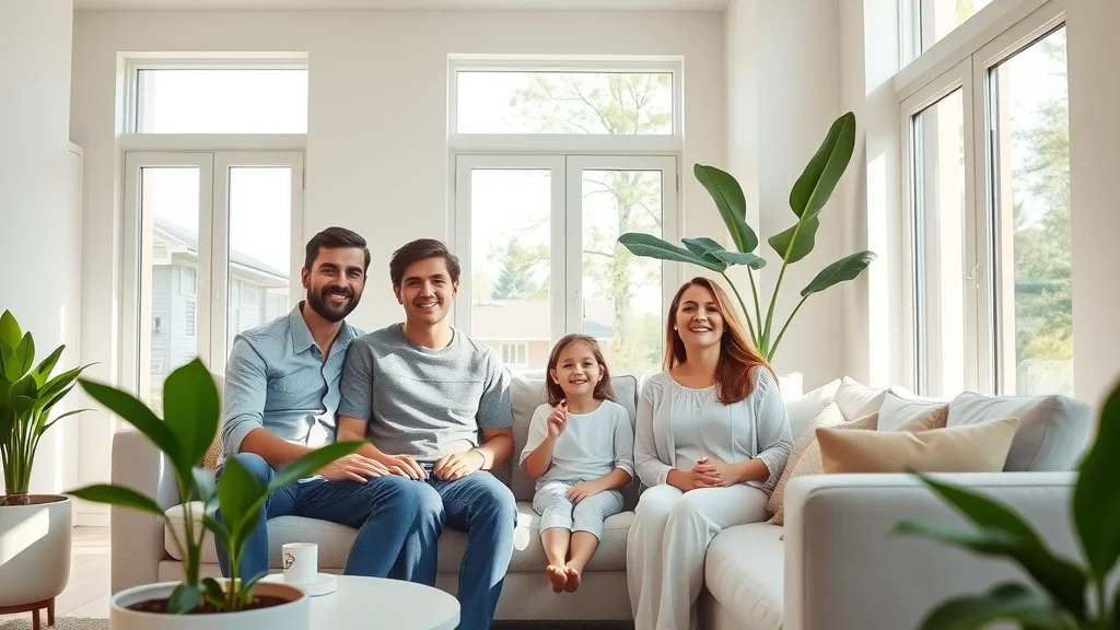Modern Mississauga living room with family, new electrical outlets, and contemporary decor after knob and tube wiring replacement