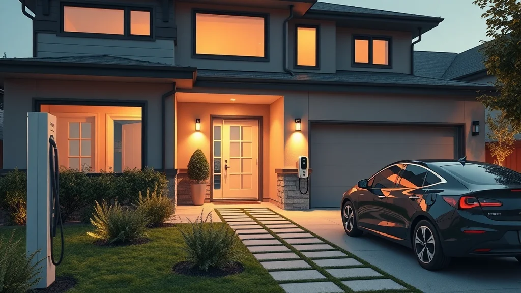 Oakville home exterior featuring integrated smart tech like security cameras, smart lighting, and EV charging station