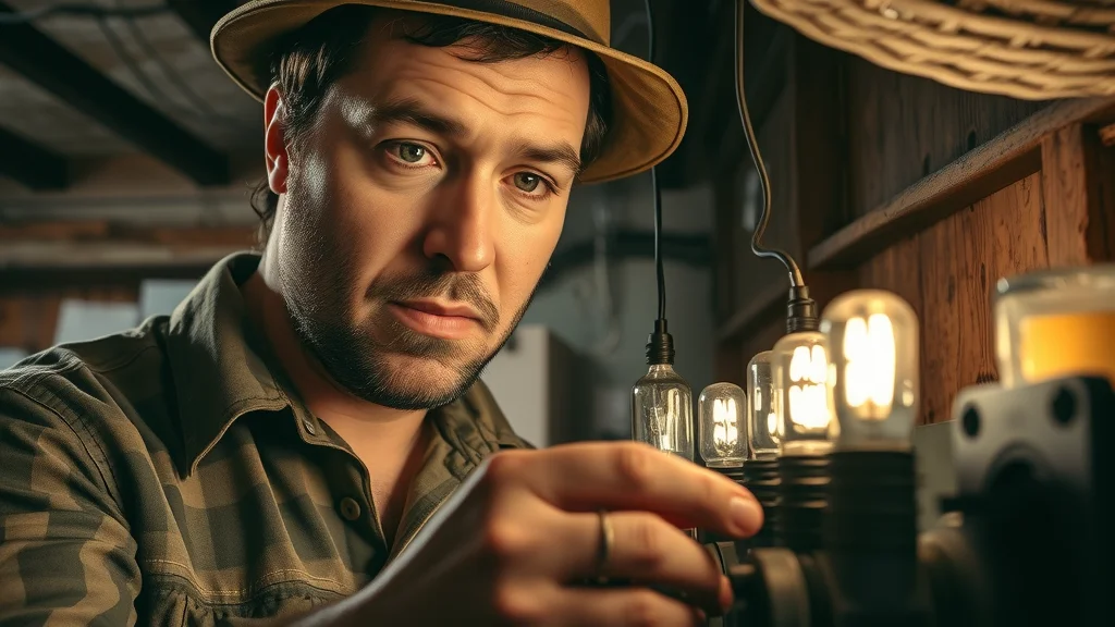 Detailed close-up of knob and tube wiring in Mississauga, showing ceramic knobs, tubes, and vintage wiring with a technician inspecting