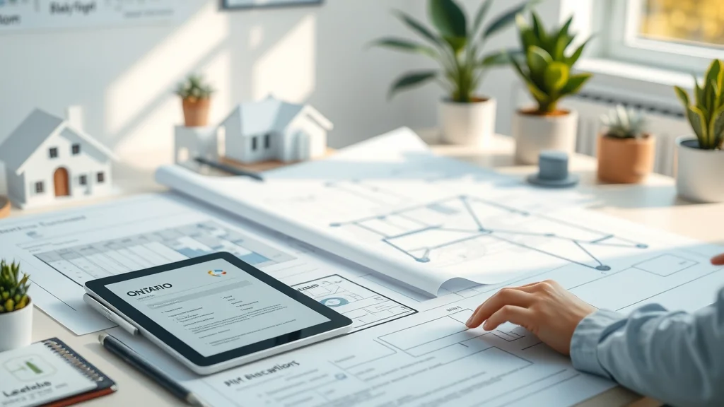 Modern blueprints and permit documents for a home renovation in Mississauga displaying Ontario electrical codes and renovation plans