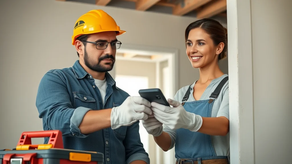 homeowner and professional electrician reviewing switch installation together in modern mississauga home construction, tools and safety gear visible