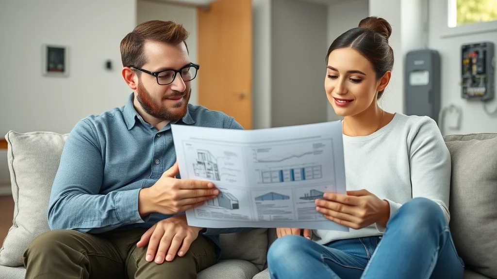 Homebuyer and licensed electrician reviewing a detailed electrical inspection report on a tablet in a modern Mississauga living room with circuit panel visible.