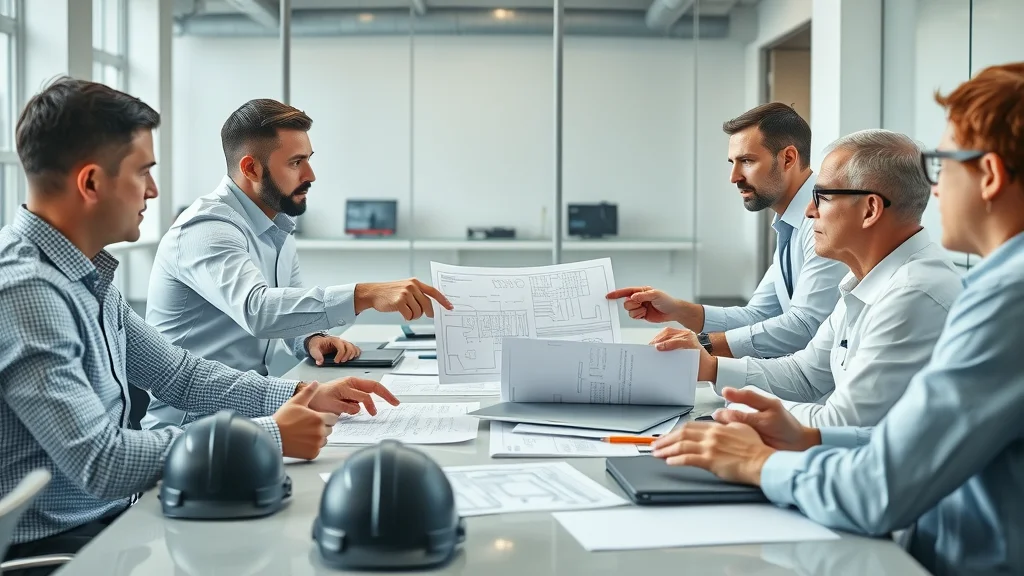 Team of commercial electricians discussing findings during electrical inspection Mississauga commercial