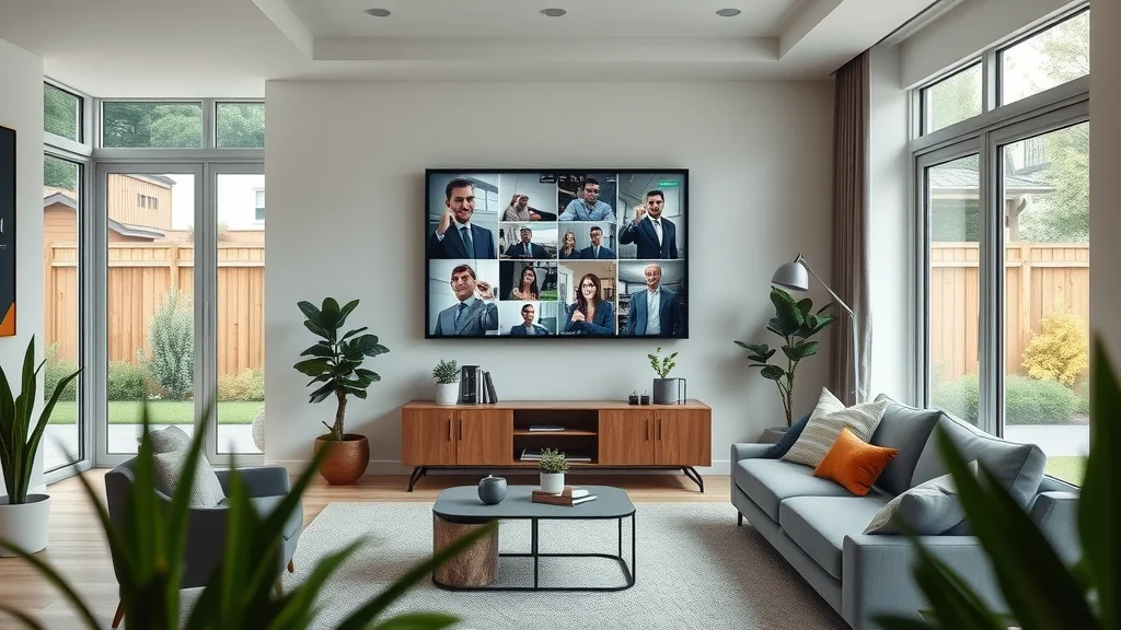 Home office in Oakville with digital security panel showing live security system feeds and automation status