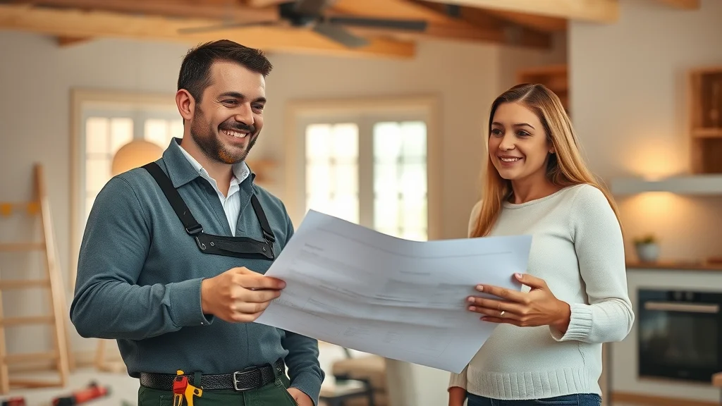 Friendly electrician consulting with homeowners during a Mississauga renovation, reviewing plans and providing expert advice