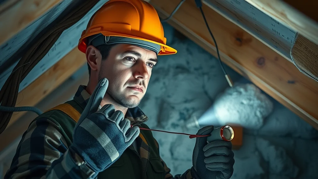 Electrician inspecting old knob and tube wiring in a Mississauga attic, highlighting fire safety and risk assessment