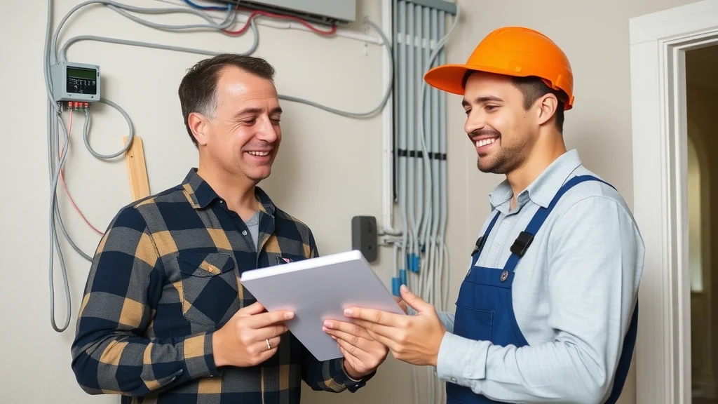 Satisfied homeowner and electrician reviewing upgraded wiring and safe electrical system in Mississauga home