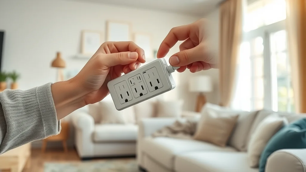 Closeup of hands installing surge protector during power outage repair electrician Mississauga call in a modern home.
