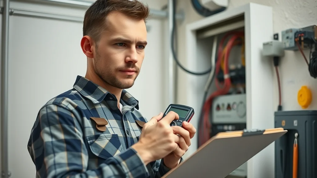 Professional electrician inspecting a residential electrical panel with digital multimeter — electrical inspection Oakville