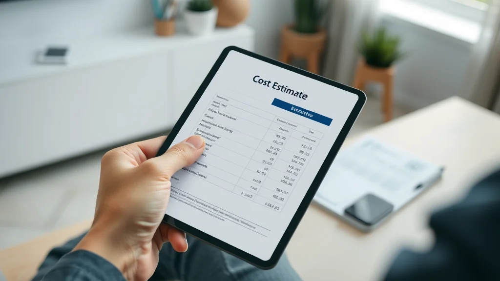 Close-up of electrical panel repair cost estimate documents and tablet in a modern Mississauga home office