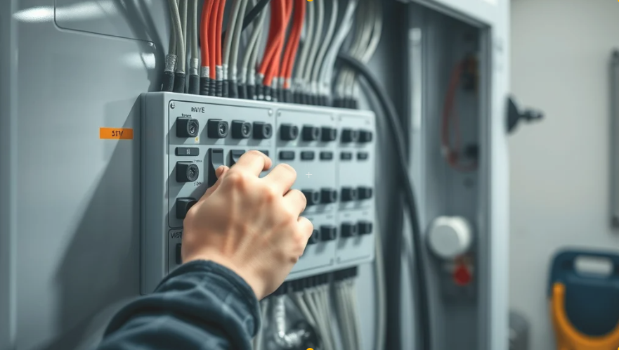 electrical panels burlington Modern electrical panel Burlington upgrade installation in residential utility room by technician