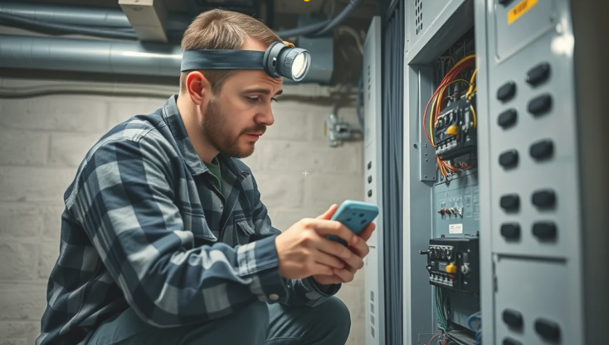 electrical troubleshooting burlington licensed electrician inspecting circuit breaker panel in Burlington home