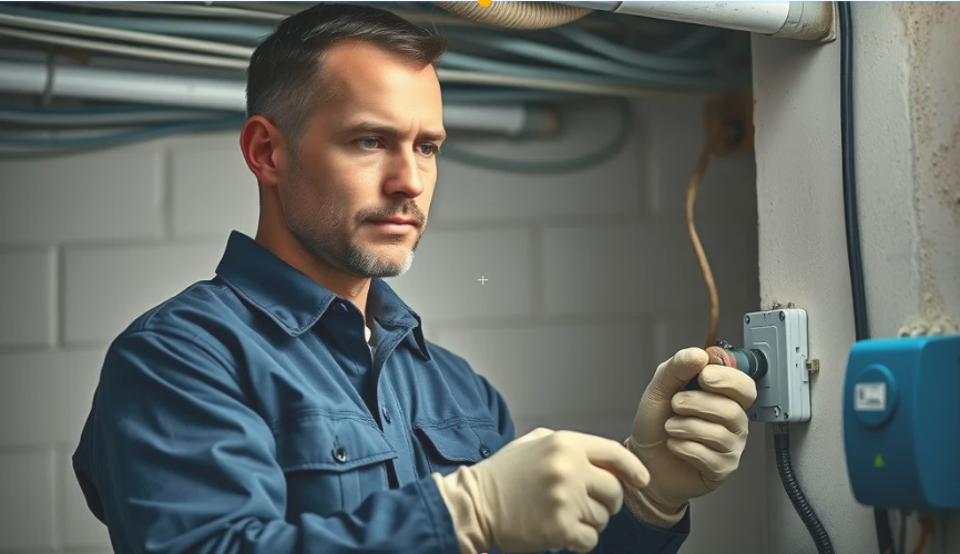 electrician central burlington Experienced electrician central Burlington conducting a safety inspection in a Burlington home basement