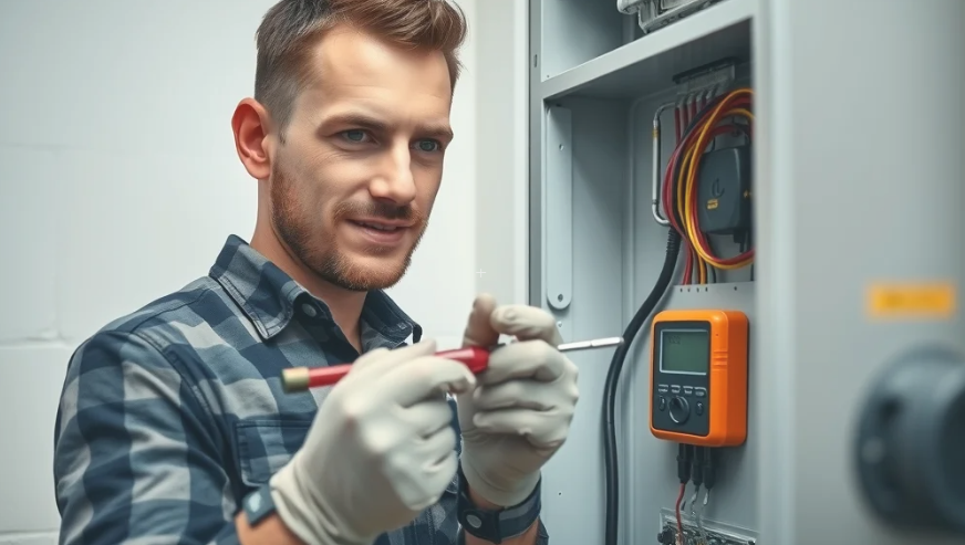 electrician millcroft Electrician Millcroft inspecting a residential electrical panel for safety and compliance.
