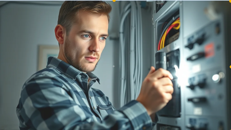 electrician mountainside Certified electrician inspecting electrical panel in a Mountainside home for safety and code compliance