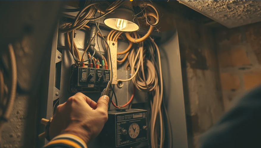 electrician the orchard Outdated electrical panel The Orchard frayed wiring safety hazard inspection