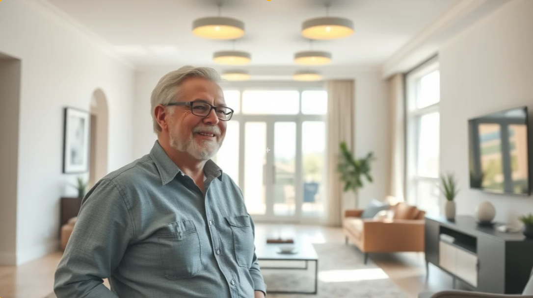 light installation in burlington Bright modern Burlington home with new ceiling lights installed in a contemporary living room, sunlight through windows and a happy homeowner — light installation Burlington