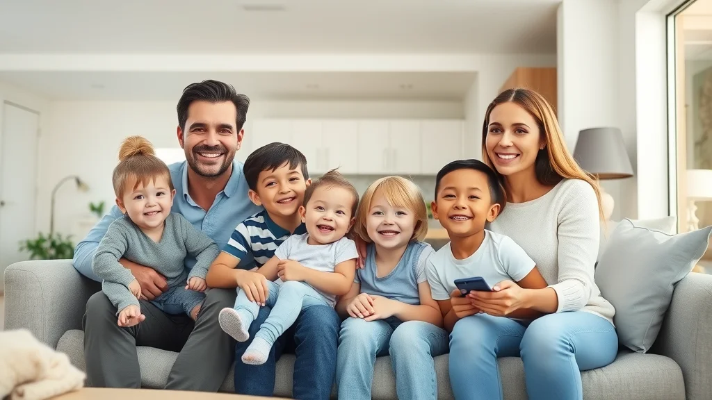 Licensed electrical company Mississauga - Happy family in bright living room with new safe electrical outlets
