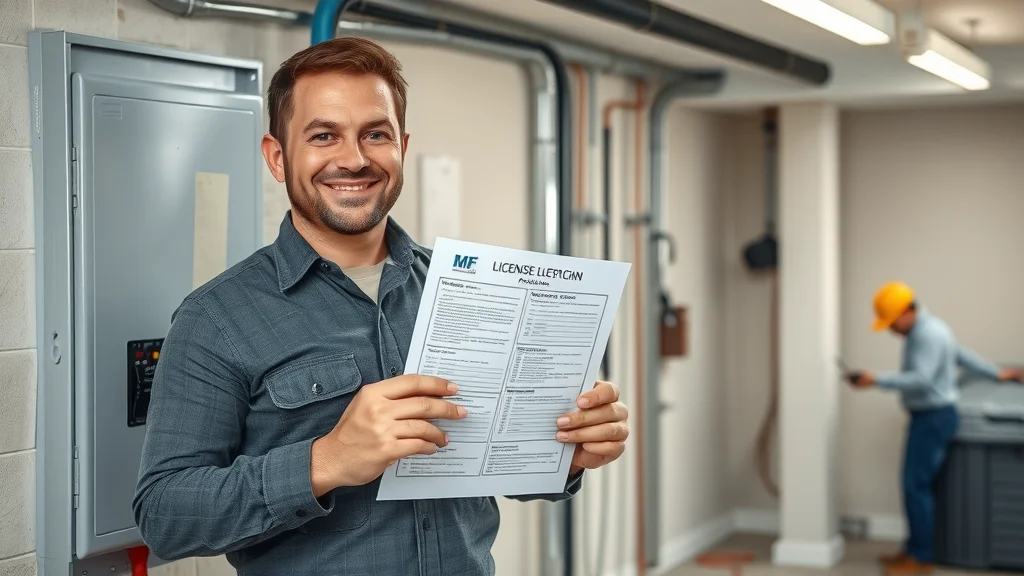 Licensed electrician Etobicoke holding permit papers near hot tub wiring
