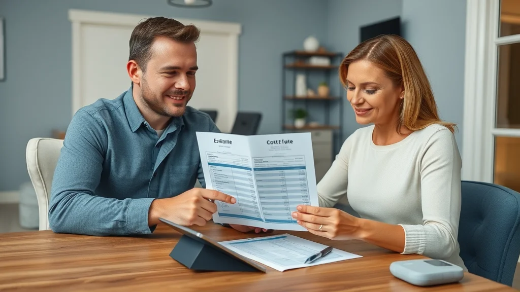 Electrician faqs oakville: Electrician consulting homeowner on cost estimate, reassuring atmosphere at Oakville dining table with paperwork and tablet