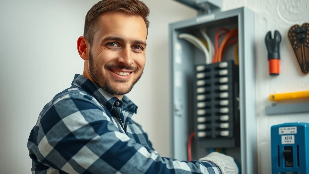 Professional electrician installing a modern breaker panel, residential electrical services Burlington