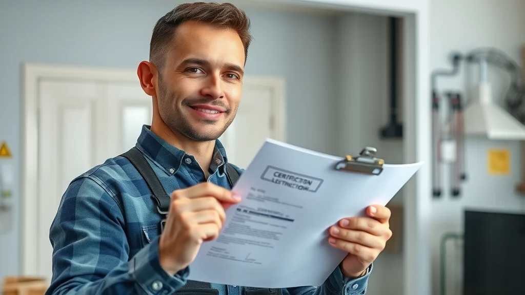 Licensed electrician in Mississauga - Professional holding inspection clipboard and certification badge in residential setting