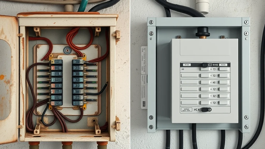 Comparison of aged and new electrical panel, highlighting code-compliant upgrades after electrical safety inspection Oakville