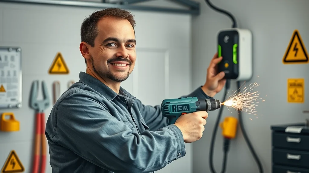 Professional electrician installing EV charger in modern Burlington garage, emphasizing safety during charger installation