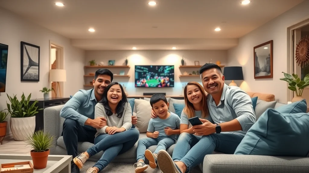 Happy family enjoying safe, stylish basement renovation with updated electrical wiring Burlington