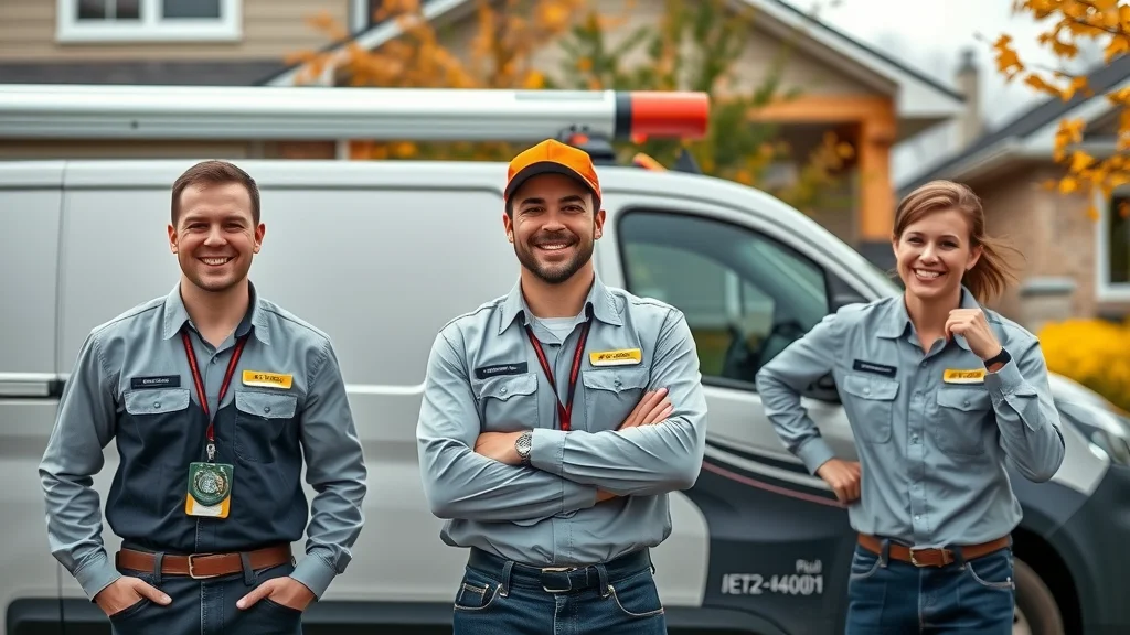 Professional team of licensed and certified Oakville electricians and contractors—standing in uniforms with visible certification badges for aluminum wiring repair.
