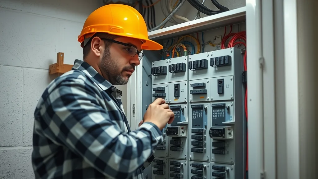 Professional electrician inspecting a residential electrical panel, ensuring electrical protection plan compliance in Mississauga
