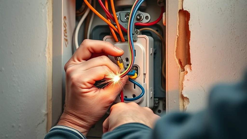 Close-up of a licensed electrician performing precise wiring services and electrical repairs in Mississauga