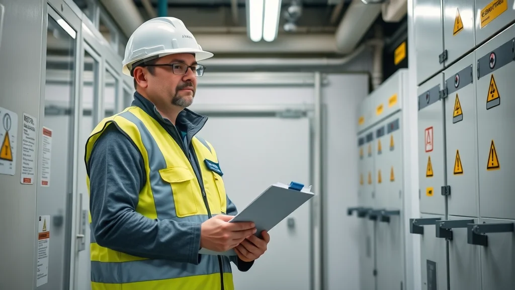 Industrial electrician in Burlington conducting electrical safety audit and compliance inspection