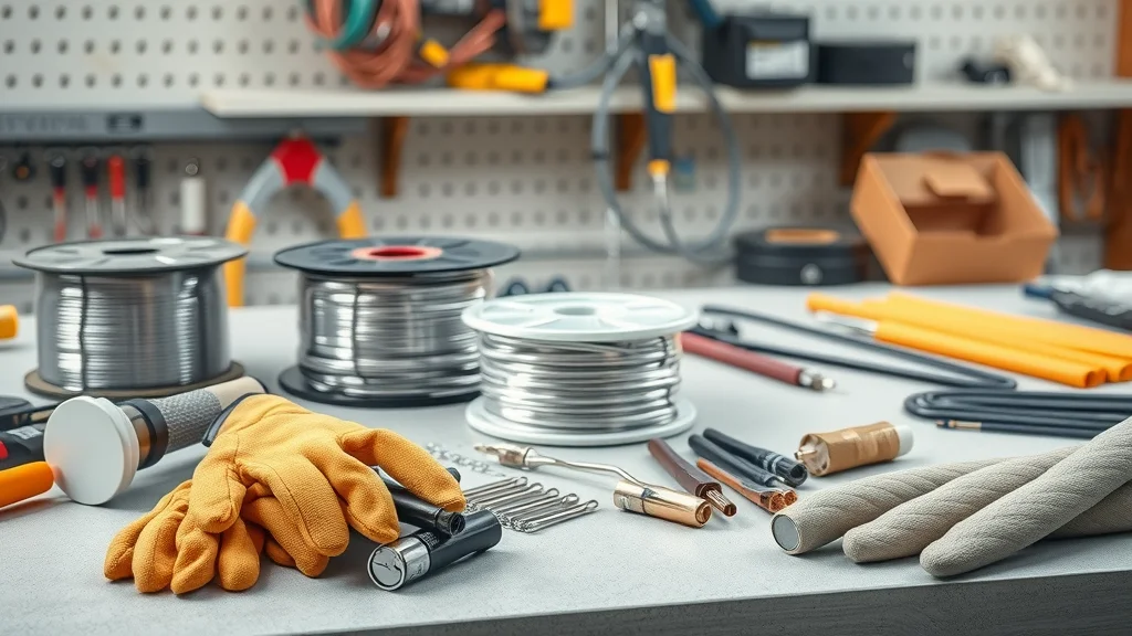 Electrician's organized workbench with aluminum wire, copper wire, connectors, and cost estimation tools—demonstrating cost factors for aluminum wiring repair Oakville.