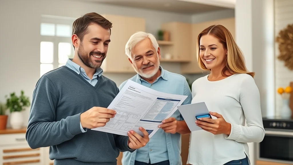 Professional licensed electrician consulting with homeowners on electrical panel upgrade Etobicoke; reviewing paperwork and ESA safety permits in a bright home kitchen