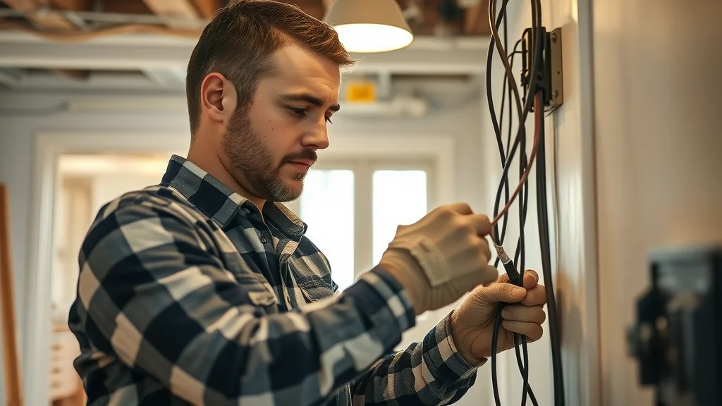Licensed electrician rewiring older house from knob and tube to modern wiring, replacing outdated electrical system