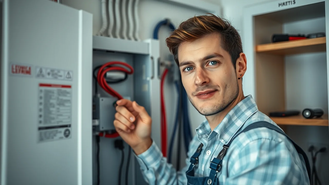 Professional electrician inspecting a home electrical panel for HVAC upgrades, central air vs heat pump installation