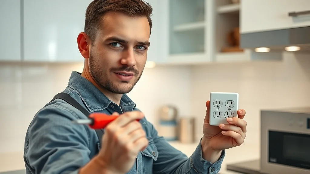 Licensed electrician installing GFCI outlet in modern kitchen to meet home inspection standards