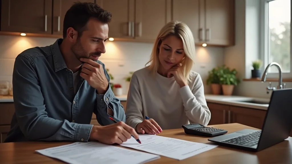Mississauga homeowner compares panel upgrade quotes at kitchen table, estimate sheets and digital tablet on display.