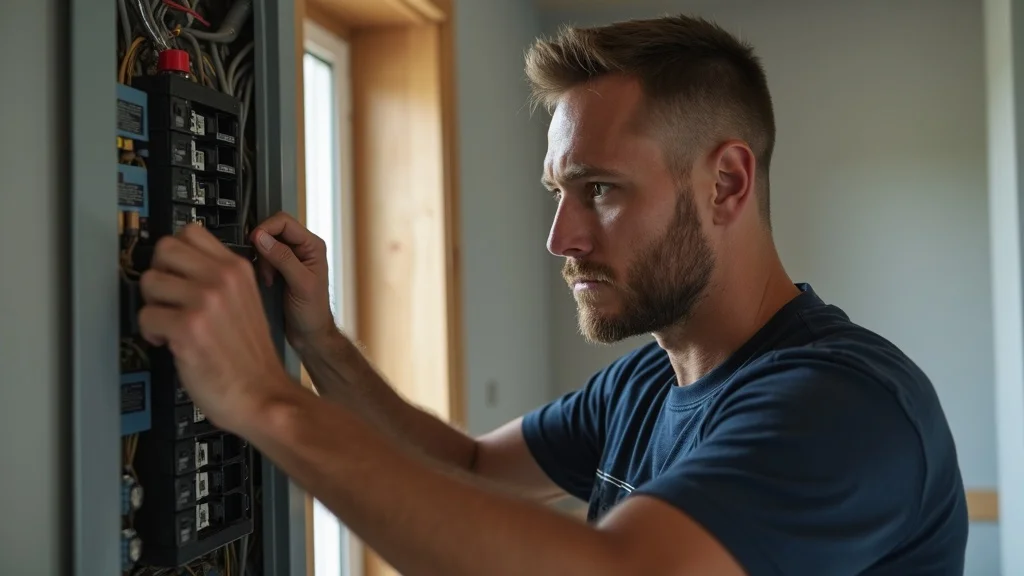 Residential electrician at work on electrical inspection and home safety checklist