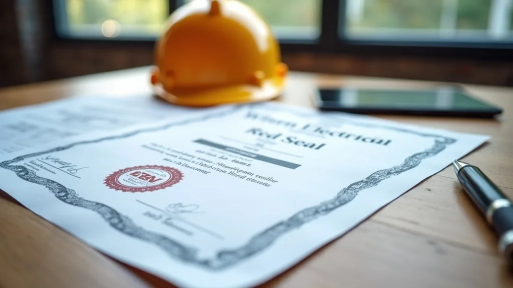 red seal - Red Seal certificate and electrical license with blueprints in Oakville electrical workspace